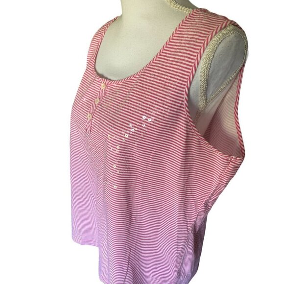 Chico's Pink Striped Sleeveless Tank Top Polo Shirt Sequins Size 3 XL/16 Stretch - Picture 5 of 9